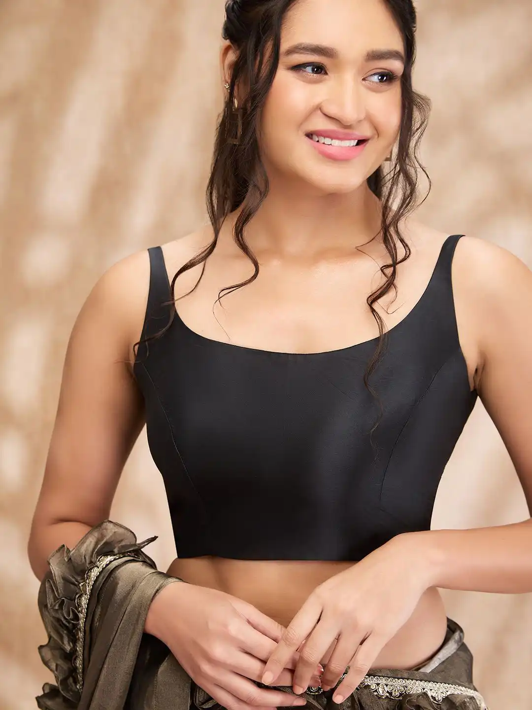 Taffeta Solid Sleeveless Saree Blouse