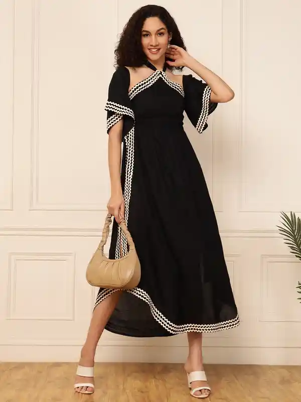 Off-Shoulder Bell Sleeve Flared A-Line Maxi Dress