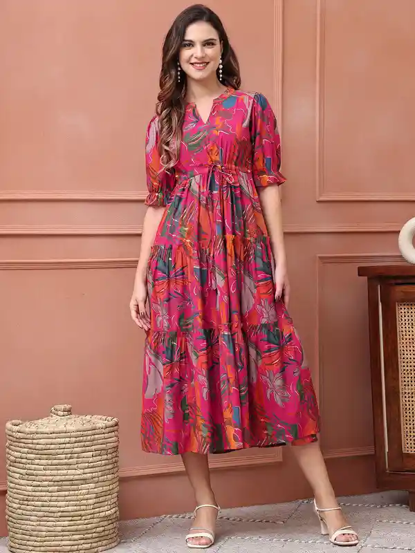 Claura Women Floral Printed Fit & Flare Midi Dress