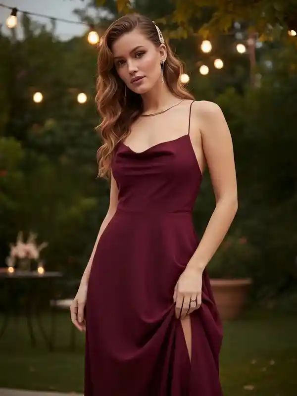 Maroon Shoulder Straps Tie Ups Maxi Dress